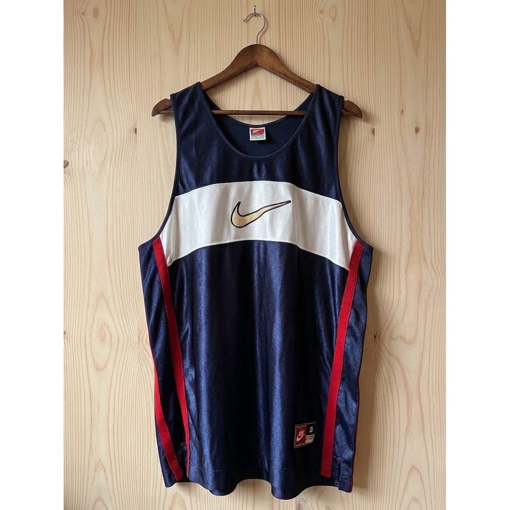 Vintage Y2K Nike USA Olympic  Basketball Jersey Navy Blue White Red XXL S9-NKA